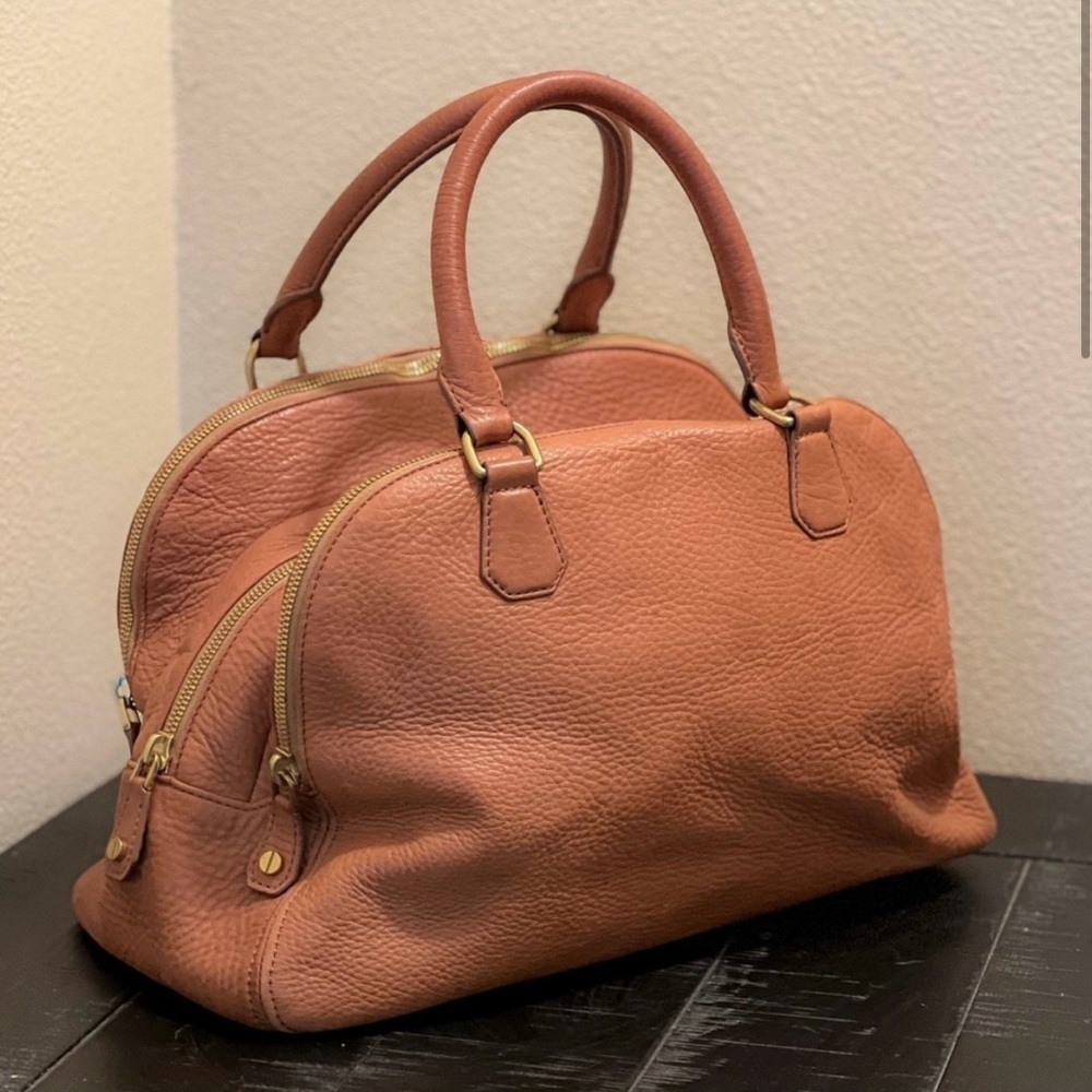 J. Crew Biennial Satchel with Gold Hardware, Camel Pebble Leather